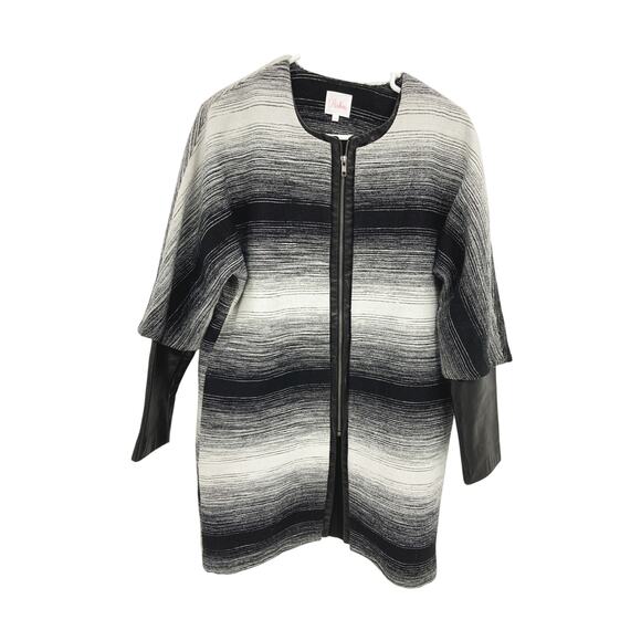 Parker Western Style Coat Black White Stripe Lambs Leather Trim and Sleeves XS - Picture 2 of 9